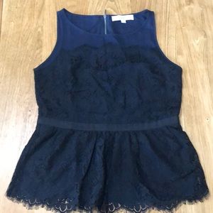 LOFT Lace Peplum Shell Tank Black and Navy